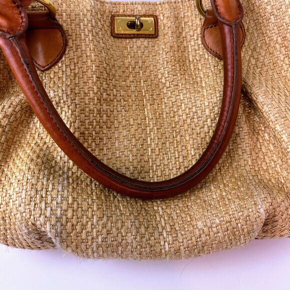 J.Crew Brompton Woven Straw Leather Hobo Shoulder Bag Brown Tan Gold Purse Boho - Picture 13 of 16